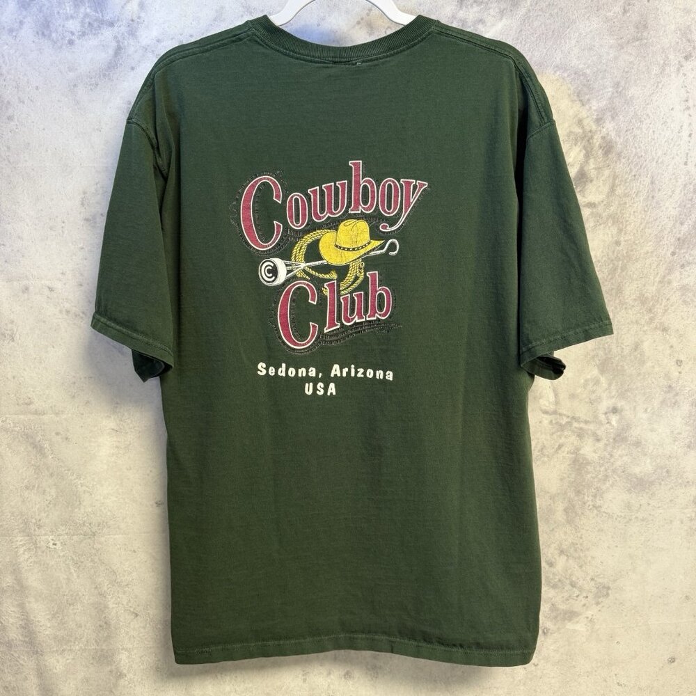 Vintage 90s Cowboy Club T Shirt Mens XL 22x29 Green Short Sleeve USA